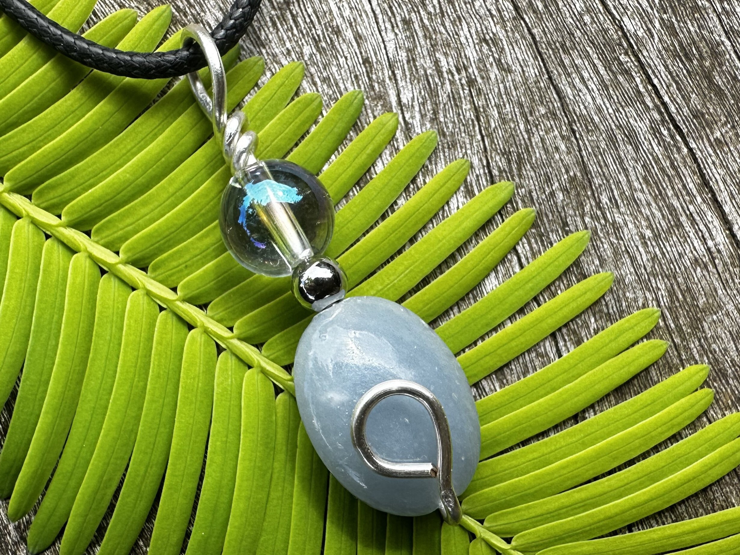 Angelite And Angel Aura, Healing Stone Necklace With Positive Healing Energy!