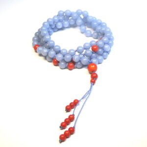 Angelite Coral Mala Necklace 108 Beads • Celestial Blue Protection Talisman • Gentle Guidance Yoga Meditation Prayer Beads • 6mm • 1999