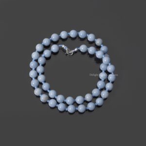 Hand Knotted Angelite Beaded Necklace, 8mm Healing Gemstone Jewelry