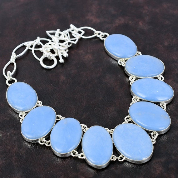 Angelite Necklace: Handmade 925 Sterling Silver Boho Gemstone Jewelry