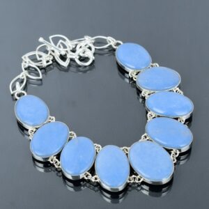Handmade Angelite Necklace: Oval Gemstone, 925 Sterling Silver, Adjustable Chain
