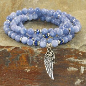Angelite Mala Beads: Aa Grade Crystal Necklace With Wing Charm