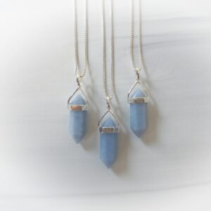 Angelite Necklace Sterling Silver • Blue Angelite Point • Sterling Gemstone Points • Healing Crystal Necklace • Layering Necklace