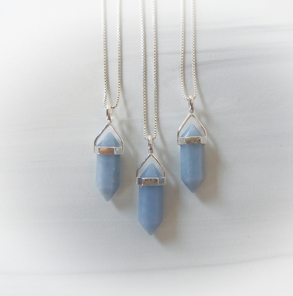 Angelite Necklace Sterling Silver • Blue Angelite Point • Sterling Gemstone Points • Healing Crystal Necklace • Layering Necklace Angelite Necklace Sterling Silver • Blue Angelite Point • Sterling Gemstone Points • Healing Crystal Necklace • Layering Necklace