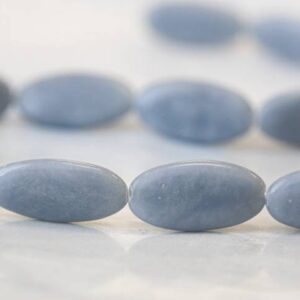L/ Angelite 15x30mm Flat Oval Beads 16" Strand Natural Gemstone Beads For Jewelry Making