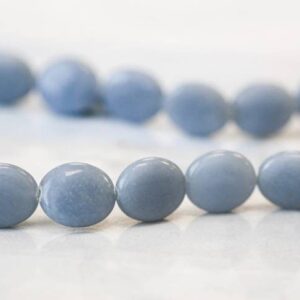 M/ Angelite 12x14mm Flat Oval Beads 15.5" Strand Natural Gemstone Beads For Jewelry Making