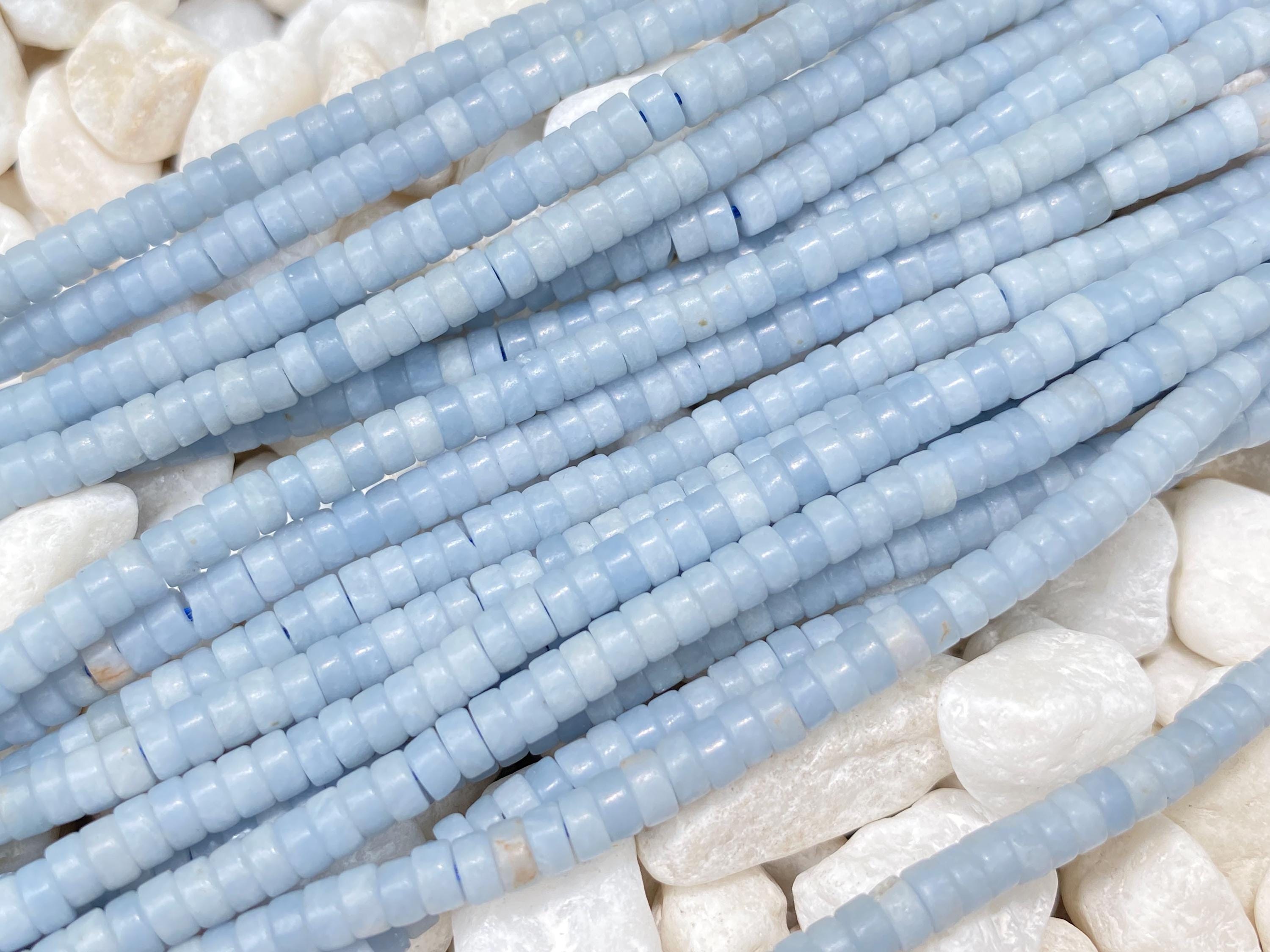 Natural 2x4mm Blue Angelite Flat Rondelle / Heishi / Disc Beads, Crystal Tyre Shape Necklace / Bracelet Gemstone Beaded, For Jewelry Making