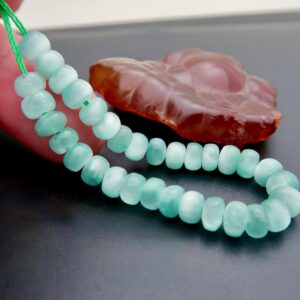 Rare All New Unique Cats Eye Green Angelite Beads - 5.30 inches - 42.15cts