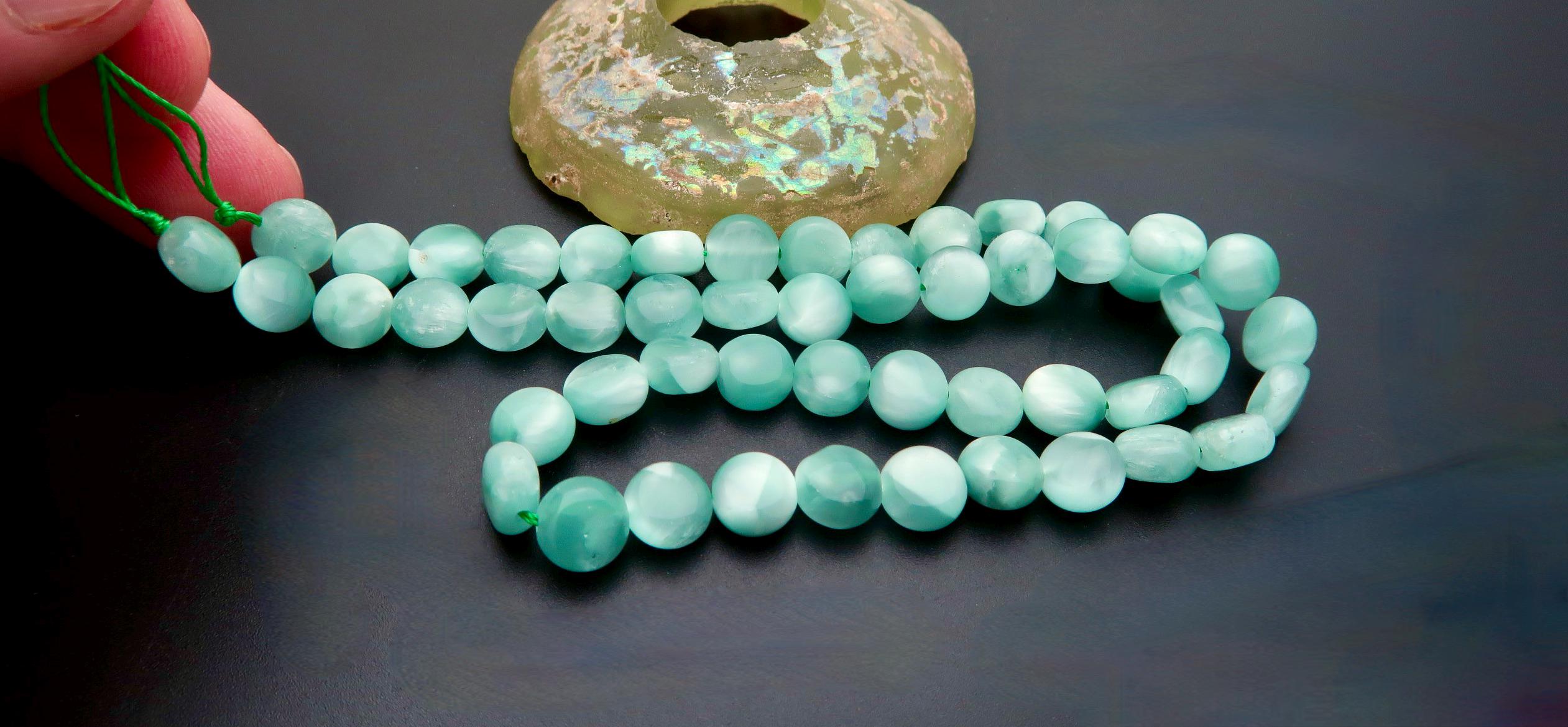 Rare All New Unique Angelite Cats Eye Beads - Full Strand - 16.00 Inches - 122.25cts
