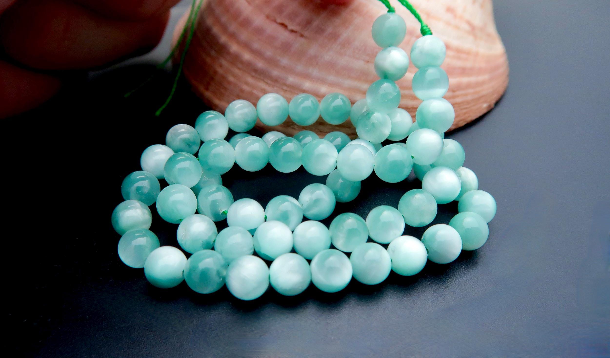 Rare Unique Angelite Cats Eye Beads - Full Strand - 15.75 Inches - 93.00cts