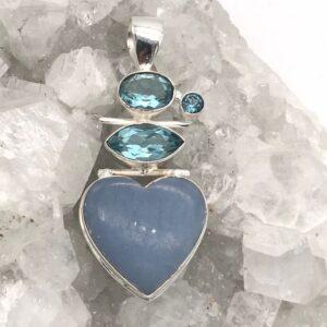 Angelite and Blue Crystal Heart Pendant Angelite and Blue Crystal Heart Pendant