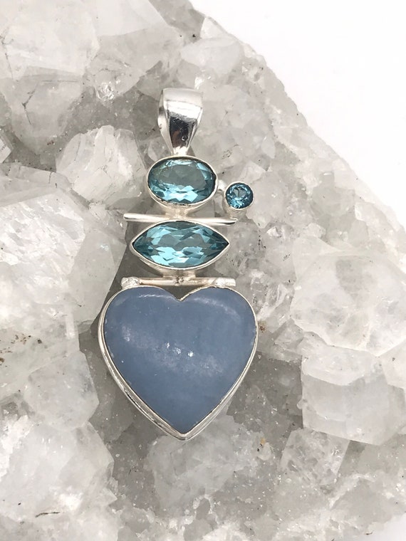 Angelite And Blue Crystal Heart Pendant Angelite And Blue Crystal Heart Pendant