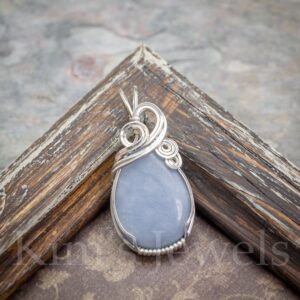 Blue Angelite Gemstone Sterling Silver Wire Wrapped Pendant - Made To Order Blue Angelite Gemstone Sterling Silver Wire Wrapped Pendant - Made To Order