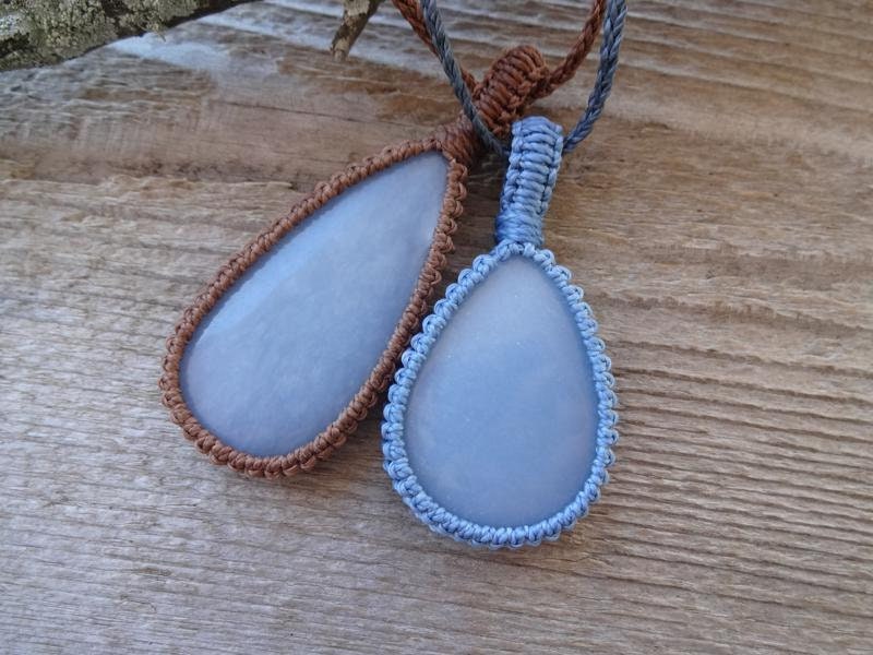 Blue Angelite Macrame Necklace, Throat Chakra Jewelry, Angel Stone Amulet, Gemstone Pendants, Gift For Her, Girlfriend, Sister Blue Angelite Macrame Necklace, Throat Chakra Jewelry, Angel Stone Amulet, Gemstone Pendants, Gift For Her, Girlfriend, Sister