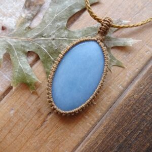 Blue Angelite Necklace / Throat Chakra Angel Stone Macrame Pendant