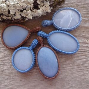 Blue Angelite Necklace, Throat Chakra Angel Stone Macrame Pendant, Gemstone Pendants, Peaceful Calming Blue Stone Macrame Necklace Gift Blue Angelite Necklace, Throat Chakra Angel Stone Macrame Pendant, Gemstone Pendants, Peaceful Calming Blue Stone Macrame Necklace Gift