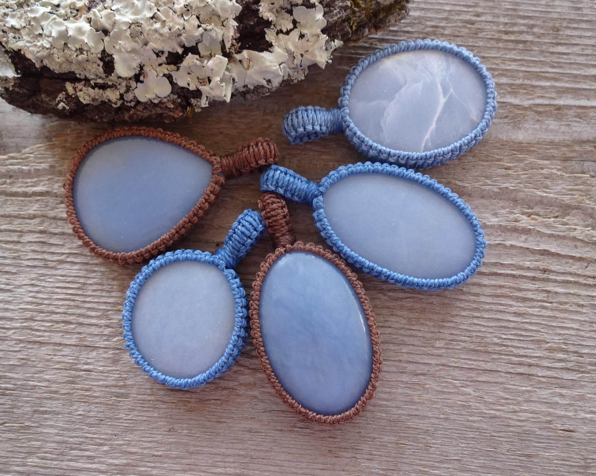 Blue Angelite Necklace, Throat Chakra Angel Stone Macrame Pendant, Gemstone Pendants, Peaceful Calming Blue Stone Macrame Necklace Gift Blue Angelite Necklace, Throat Chakra Angel Stone Macrame Pendant, Gemstone Pendants, Peaceful Calming Blue Stone Macrame Necklace Gift