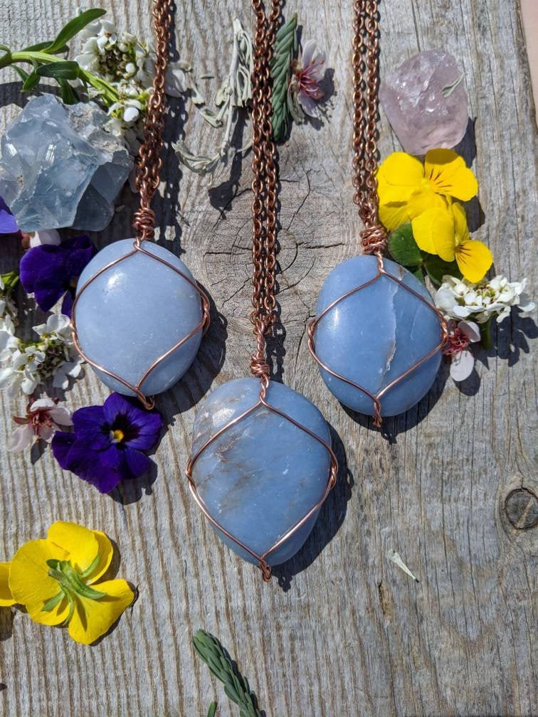 Angelite Crystal Pendant, Natural Blue Angelite, Polished Angelite Pendant, Angelite Necklace, Natural High Quality Angelite Stone, Simple