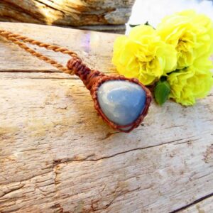 Angelite gemstone macrame necklace, angel pendant, throat chakra gemstones, gift for her Angelite gemstone macrame necklace, angel pendant, throat chakra gemstones, gift for her
