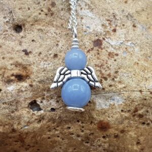 Minimalist Blue Angelite angel pendant necklace. Reiki jewelry uk. Gemstone jewellery. Necklaces for women. Empowered crystals.