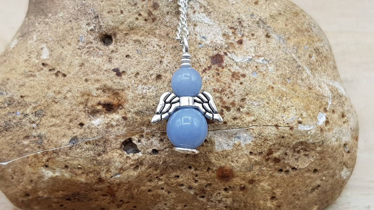 Minimalist Blue Angelite Angel Pendant Necklace. Reiki Jewelry Uk. Gemstone Jewellery. Necklaces For Women. Empowered Crystals.