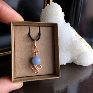 Angelite Pendant Necklace: Copper Wire Wrapped Gemstone Angelite Pendant Necklace: Copper Wire Wrapped Gemstone