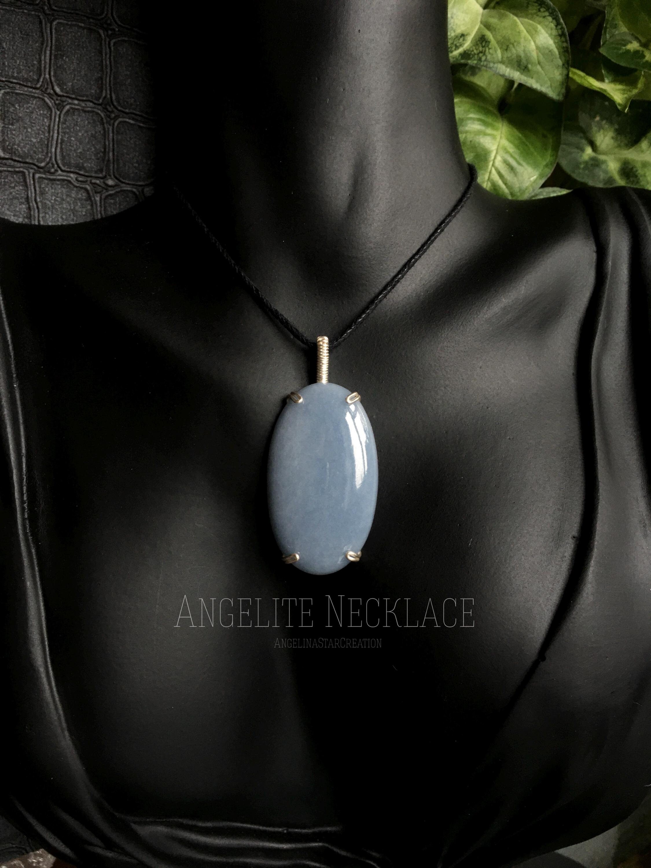 Oval Angelite Pendant Necklace, Gift Box Oval Angelite Pendant Necklace, Gift Box