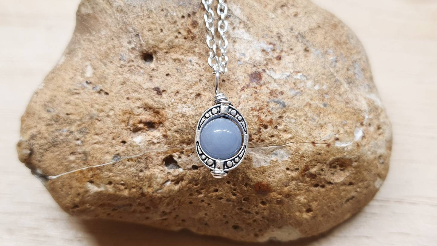 Tiny Blue Angelite Pendant. Reiki Jewelry Uk. Oval Frame Pendant. Tiny Blue Angelite Pendant. Reiki Jewelry Uk. Oval Frame Pendant.