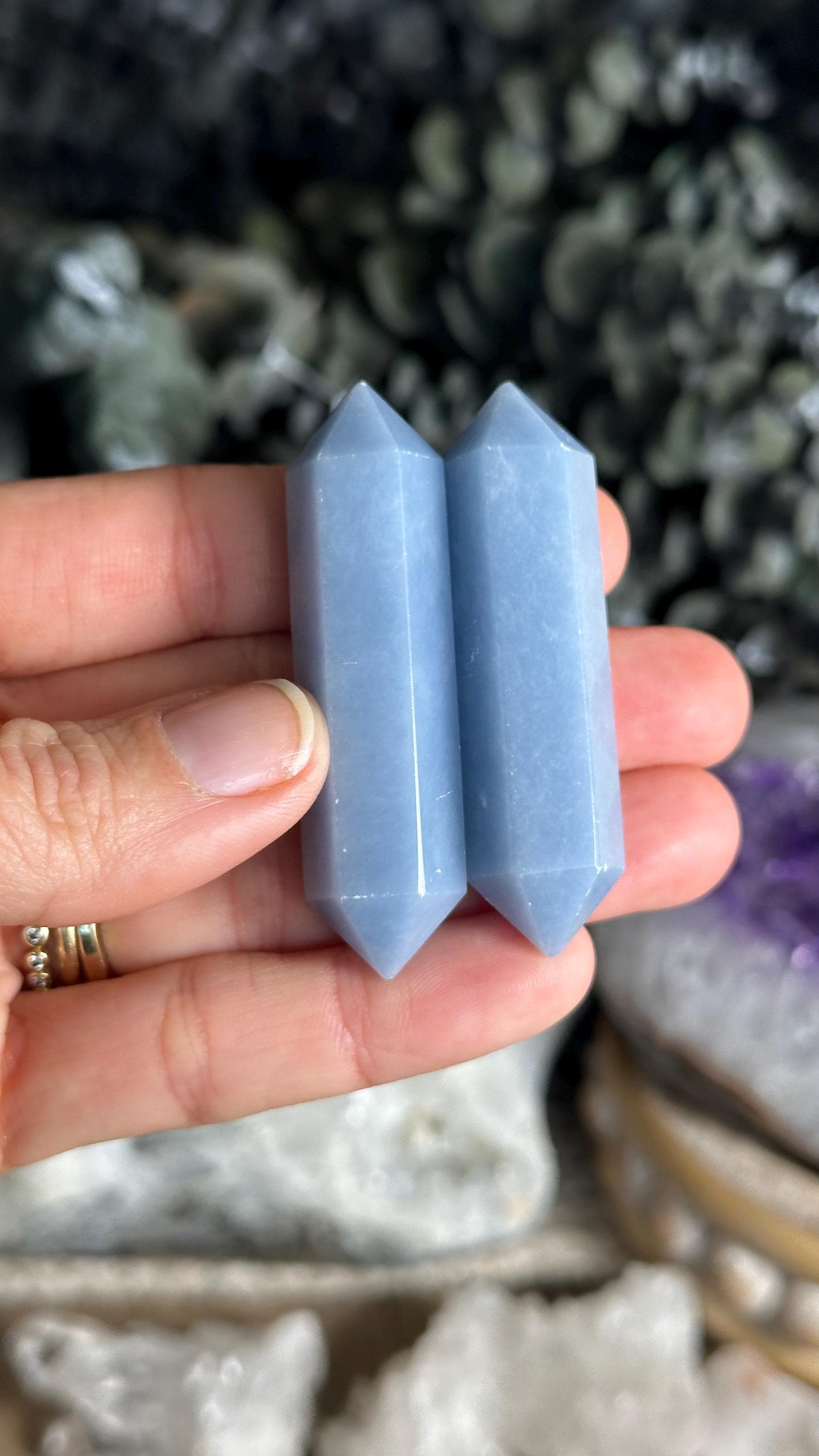 Angelite Double Point Wand, Angel Stone, Calming Gift Angelite Double Point Wand, Angel Stone, Calming Gift