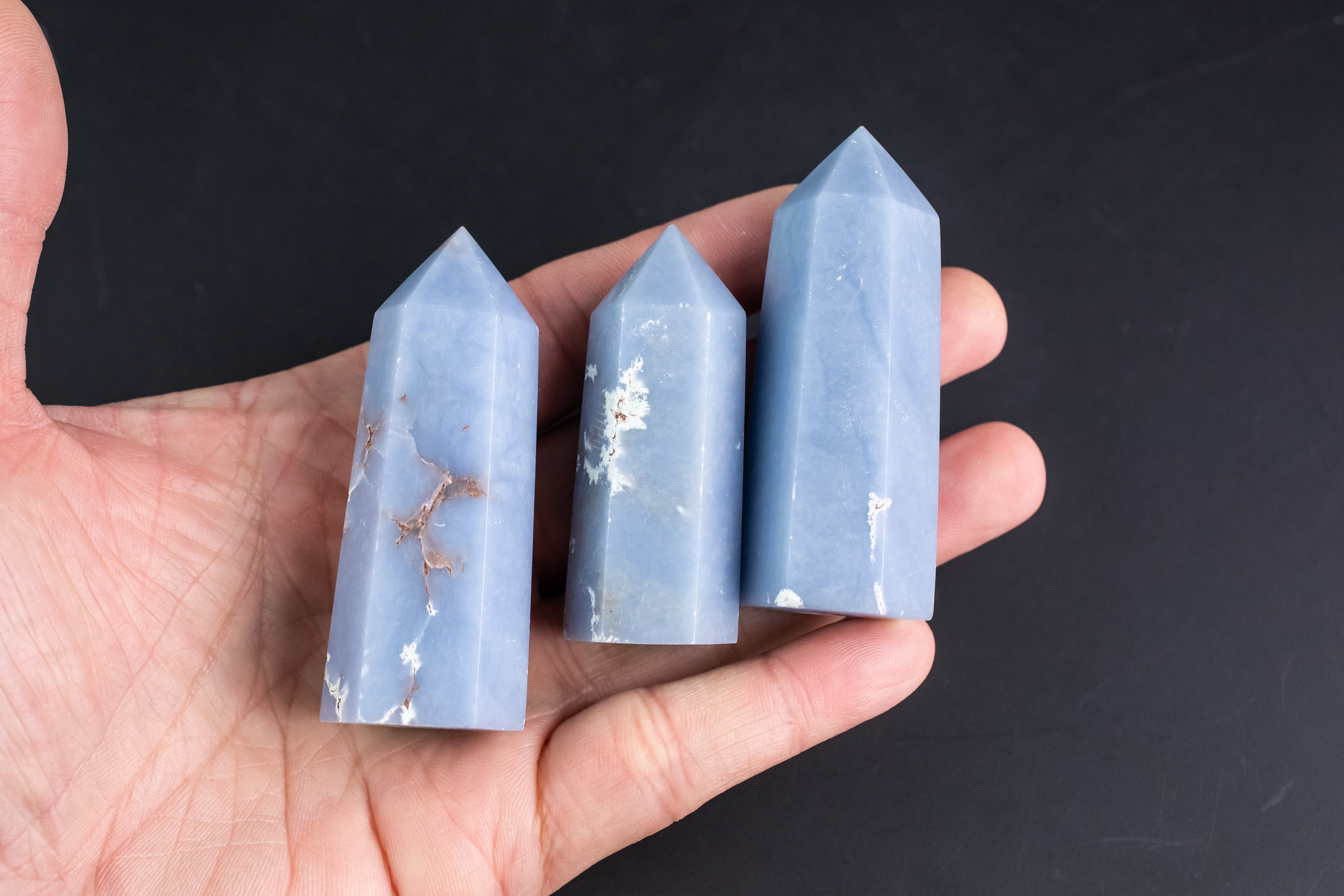 Natural Blue Angelite Obelisk Tower Point Wand Healing Crystal Towers
