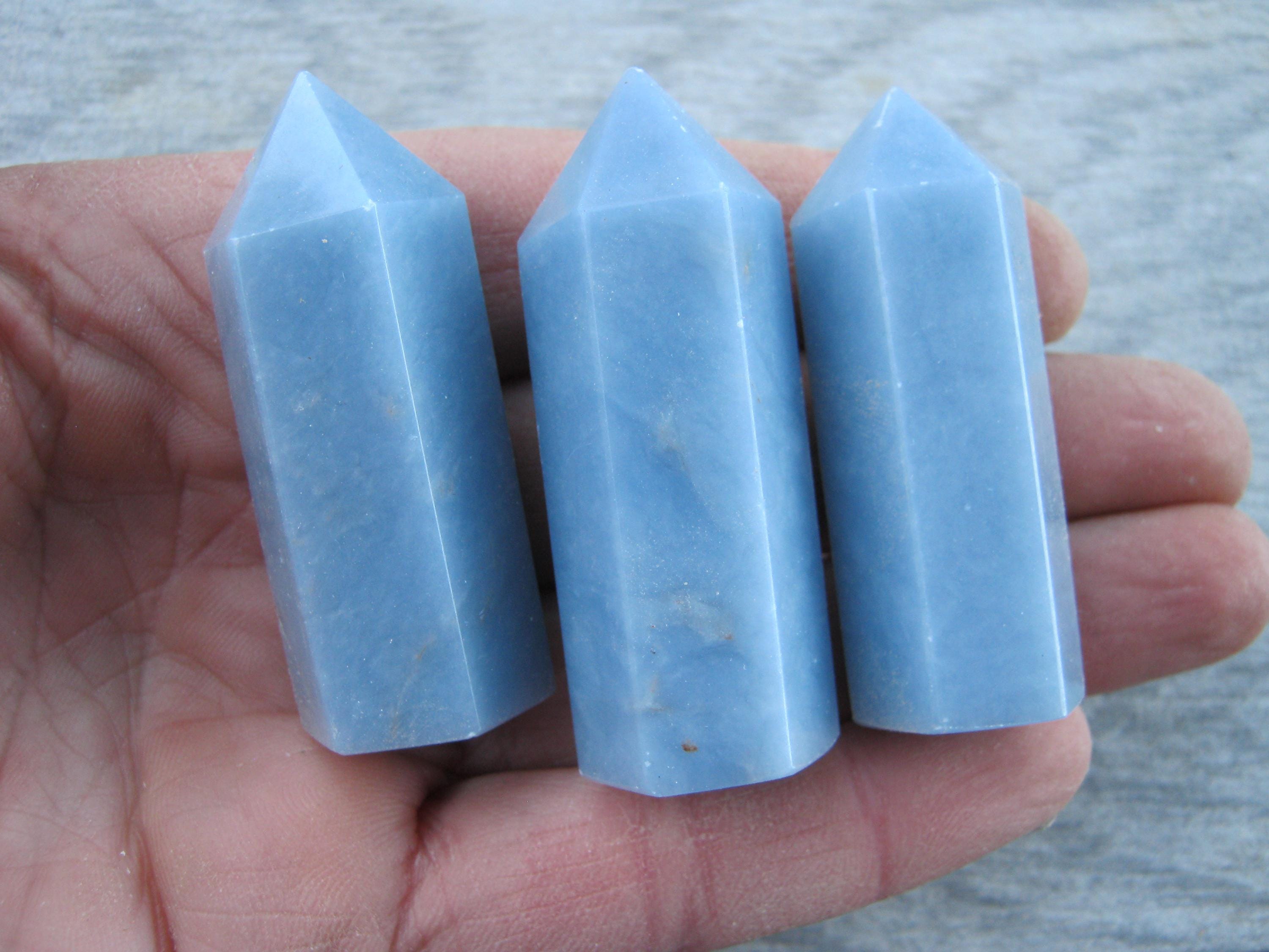 One (1) Natural Angelite Point, Polished Gemstone Tower, Obelisk Mineral Specimen, Meditation Stone, Reiki, 2 - 2 1/4 Inches 50 - 55mm