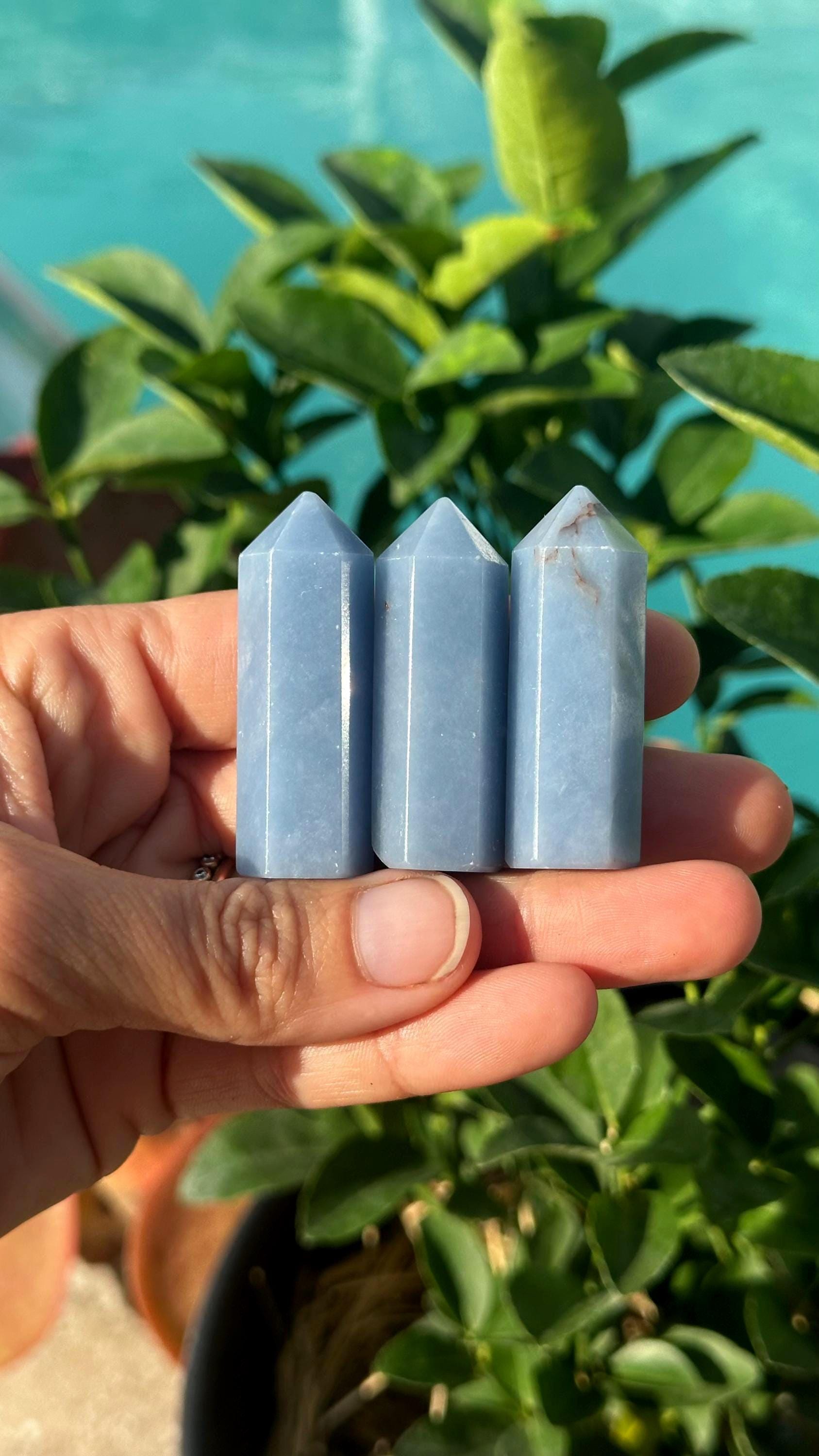 Angelite Tower Point, Calming Crystal Gift Angelite Tower Point, Calming Crystal Gift