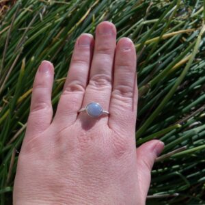 Blue Angelite .999 Fine Silver Wire Wrapped Stone Custom Sized Ring