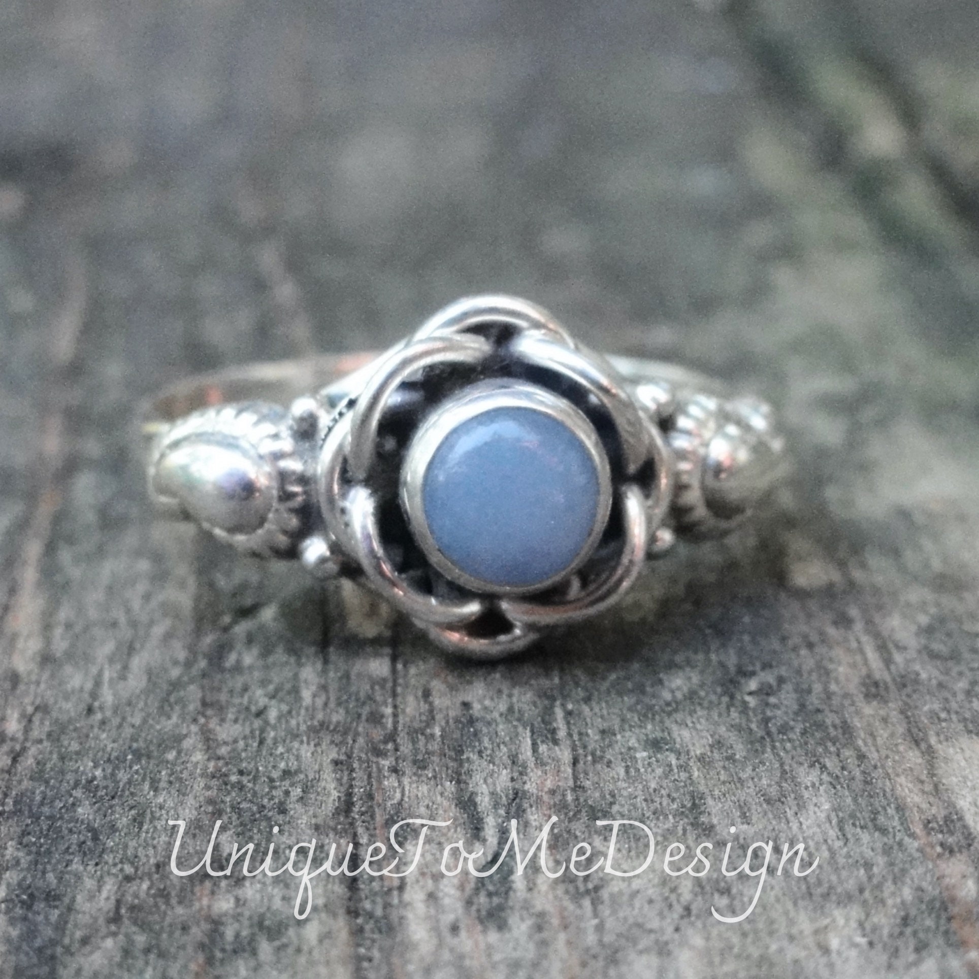 Handmade Blue Angelite Sterling Silver Ring - Size 8