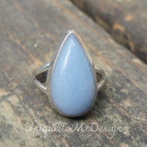 Handmade Sterling Silver Angelite Ring: Teardrop Stone, Size 6