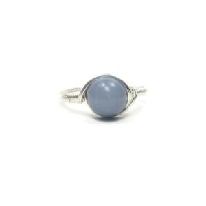 Lg Angelite Fine Silver .999 Wire Wrapped Stone Ring, Custom Sized