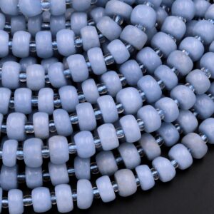 Natural Blue Angelite 6mm 8mm Rondelle Wheel Beads High Quality Canadian Angel Stone Soft Pastel Blue 15.5" Strand