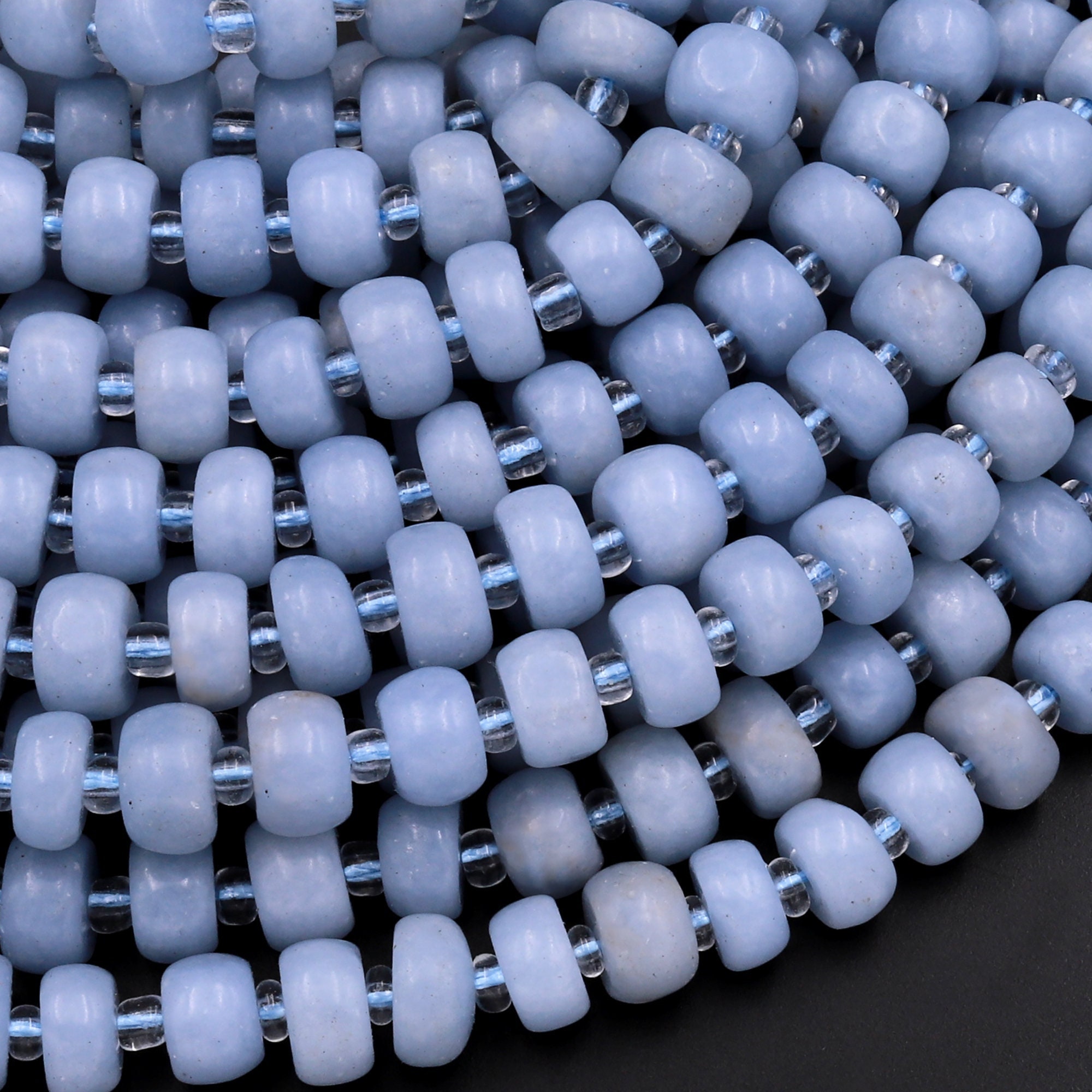 Natural Blue Angelite 6mm 8mm Rondelle Wheel Beads High Quality Canadian Angel Stone Soft Pastel Blue 15.5" Strand