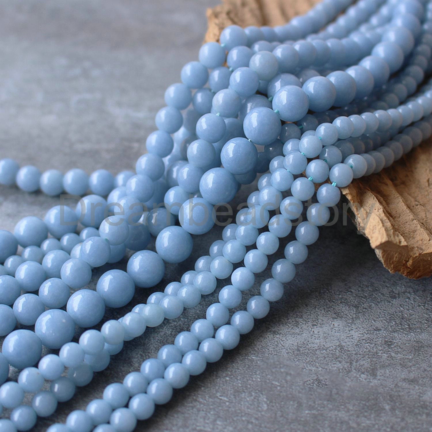 Aa Natural Angelite Anhydrite Blue Gemstone Round 4mm 6mm 8mm 10mm 12mm 14mm Beads