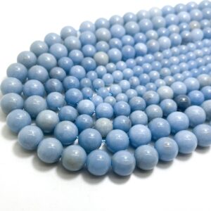 Blue Angelite Beads, Natural Angelite Polisehd Smooth Round 6mm 8mm 10mm Gemstone Beads - Rn163