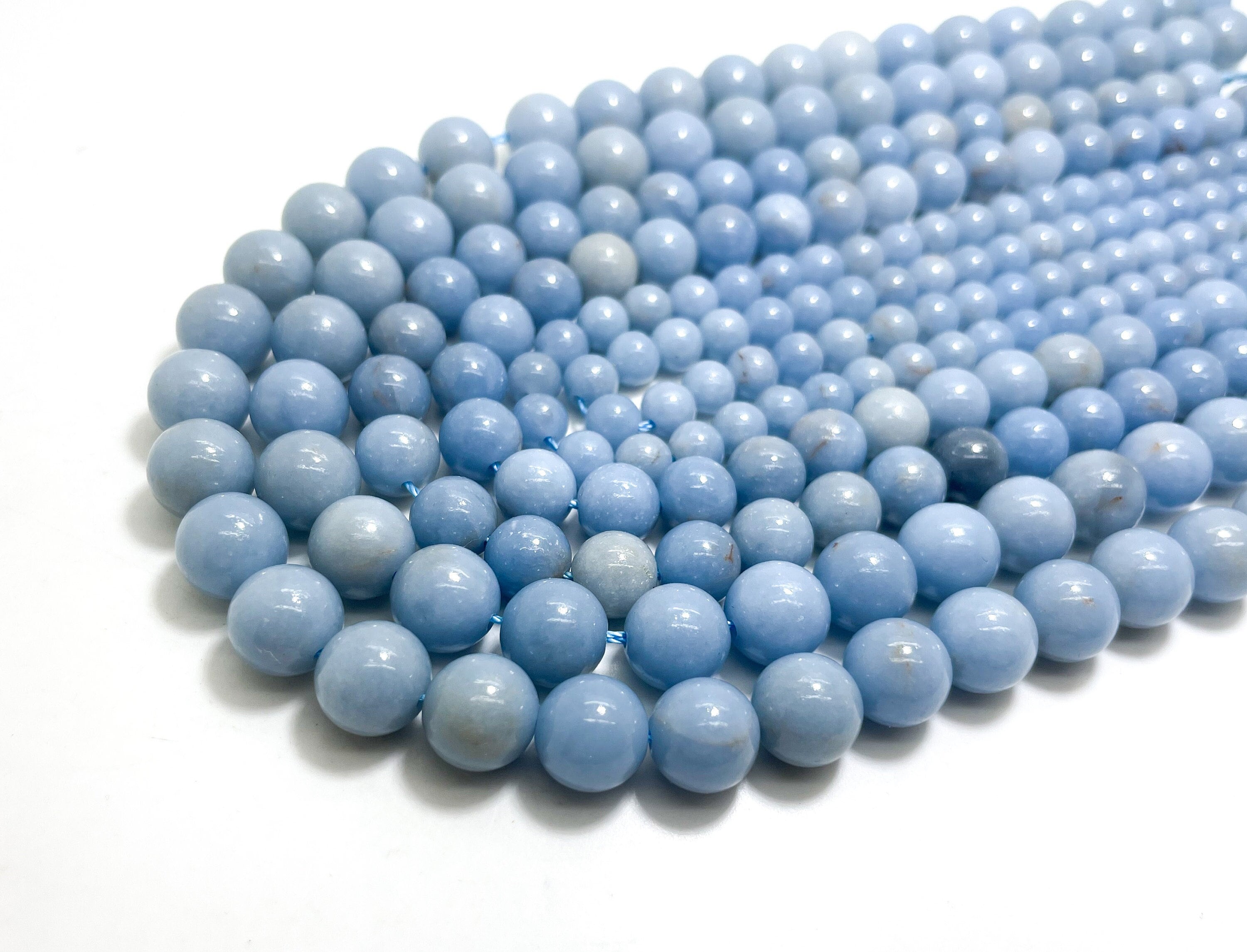 Blue Angelite Beads, Natural Angelite Polisehd Smooth Round 6mm 8mm 10mm Gemstone Beads - Rn163
