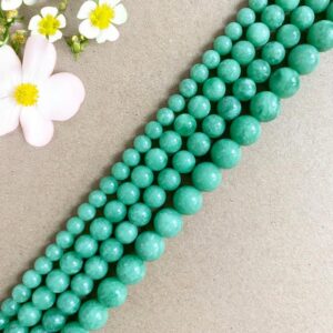 Deep Green Angelite Gemstone Beads, 6-10mm Smooth Round For Jewelry Making, Natural Stone For Handcraft And Accessories