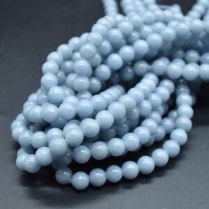 Angelite Gemstone Round Beads - 8mm - Large Hole (2mm) Gemstone Round Beads For Jewellery Making - 15" Strand