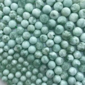 Green Angelite Gemstone Beads. 15” Strands Of Round Natural High Quality Angelite Beads, Available In 6-10mm. Soft Swirls Of Pale Green.