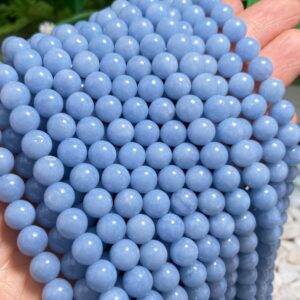 Natural Aa Blue Angelite Smooth Round Beads Loose Gemstone Crystal For Jewelry Making 4mm 6mm 8mm 10mm 12mm Semi Precious Stone Beads.