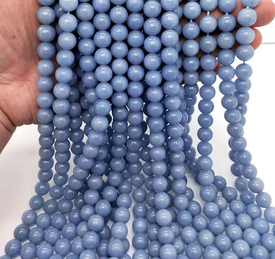 Natural Aaaaa Angelite Beads,6mm/8mm/10mm/12mm Natural Smooth And Round Angelite Gemstone Beads,15 Inches One Starand
