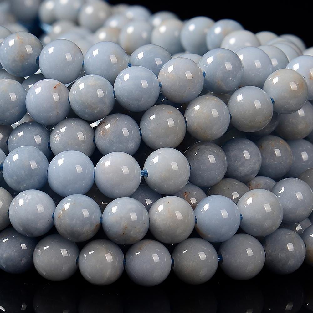 Natural Blue Angelite Gemstone Grade Aa Round 8mm 9mm Loose Beads (d597)