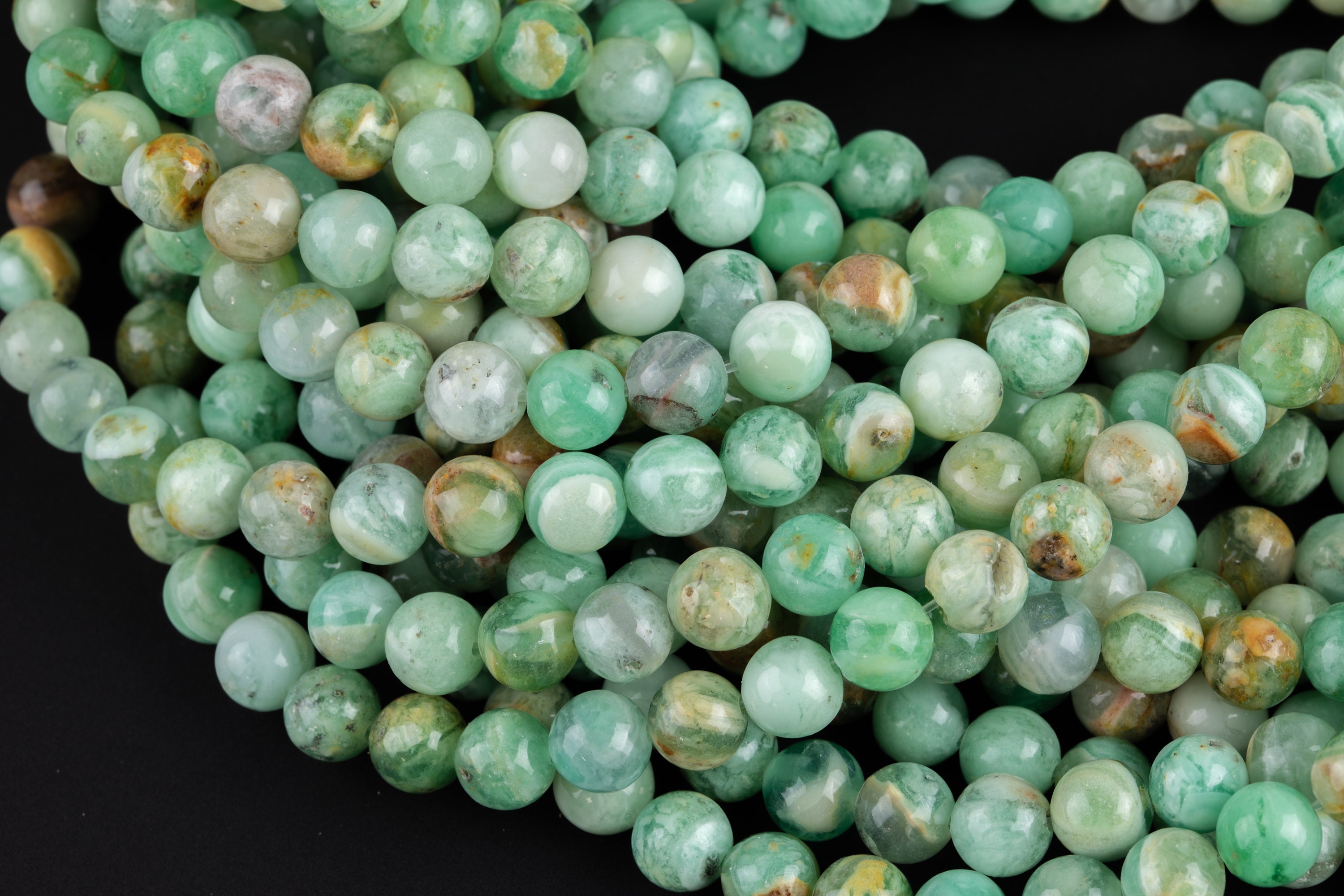Natural Green Flower Angelite Beads Aaa Grade  Round - 6mm 8mm 10mm Or 12mm - Full 15.5" 15.5 Inch Strands  Smooth Gemstone Beads