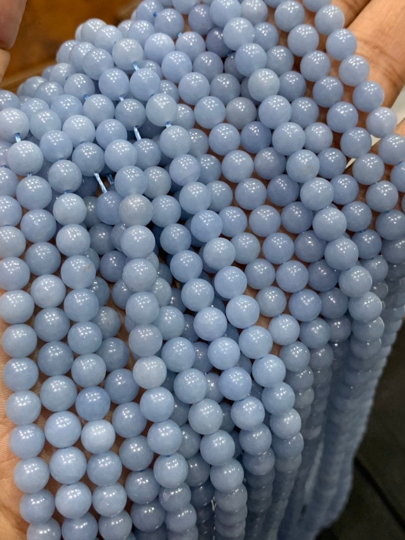 Top Quality Natural Angelite Smooth Round Gemstone Beads, 6-6.5mm Angelite Beads High Quality Beads An Amazing Item, Fancy Shape Beads- Gift