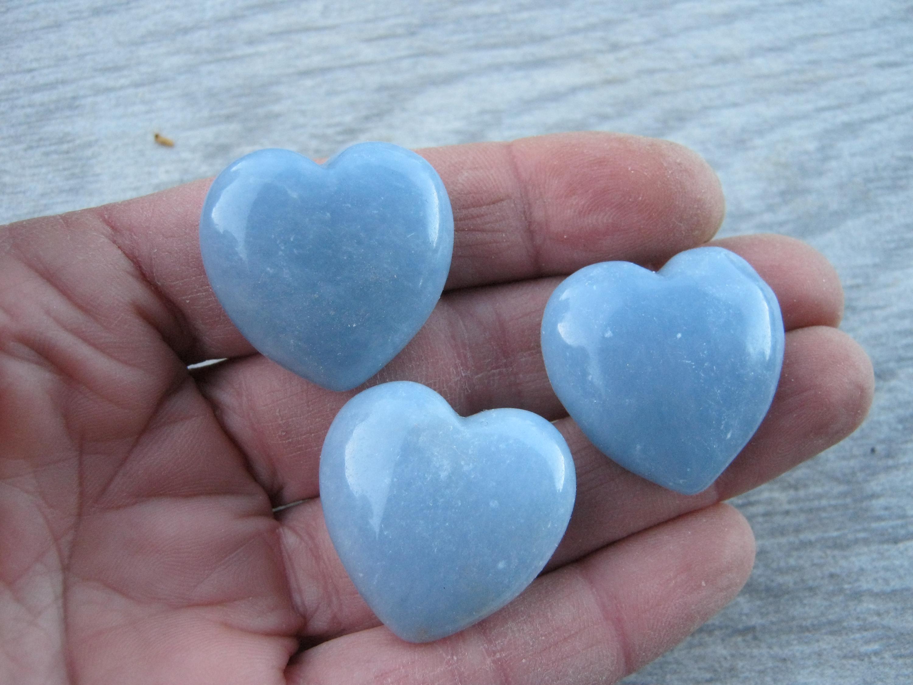 1 (one) Angelite Gemstone Pocket Heart,  30mm Pocket Gemstone Hearts, Chakra Stones, Metaphysical